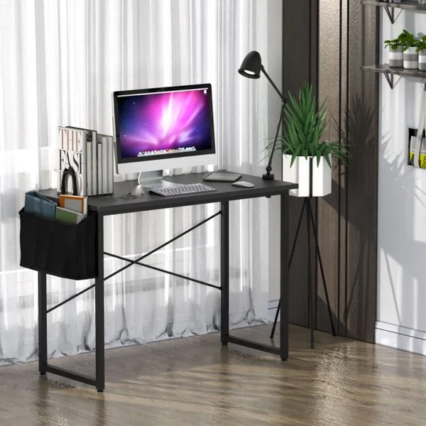Table de Bureau de Travail avec Porte-documents Latéral 102x51x76CM Style Industriel Noir