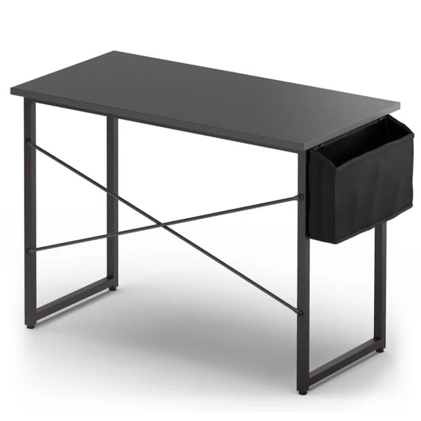 Table de Bureau de Travail avec Porte-documents Latéral 102x51x76CM Style Industriel Noir
