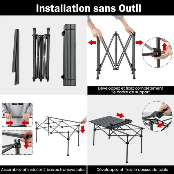 Table de Camping Pique-Nique Pliante en Aluminium 95x55x50 CM Table de Jardin Pliable 4 à 6 places avec Sac de Transport Noir