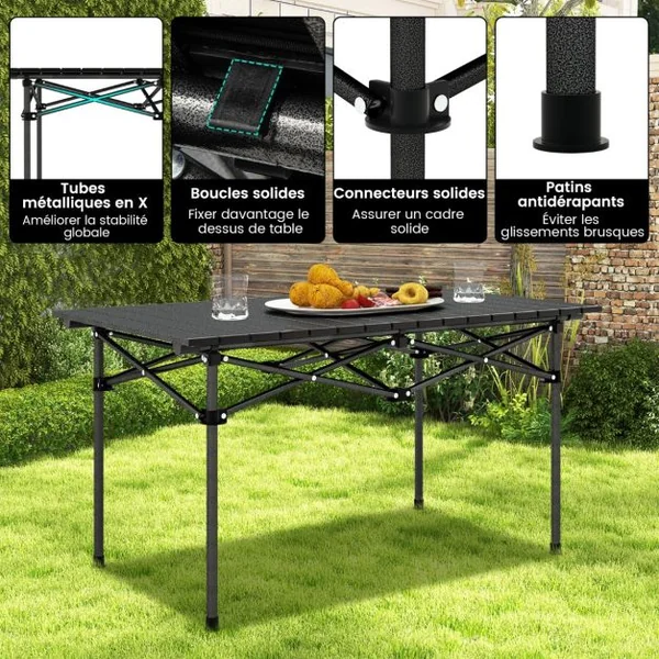 Table de Camping Pique-Nique Pliante en Aluminium 95x55x50 CM Table de Jardin Pliable 4 à 6 places avec Sac de Transport Noir