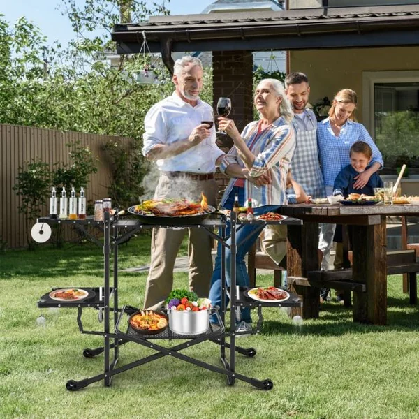 Table de Camping Pliable avec 4 Tablettes d'Appoint Table de Pique-nique Portable Plateau en Aluminium avec Sac de Transport 135x54x88CM