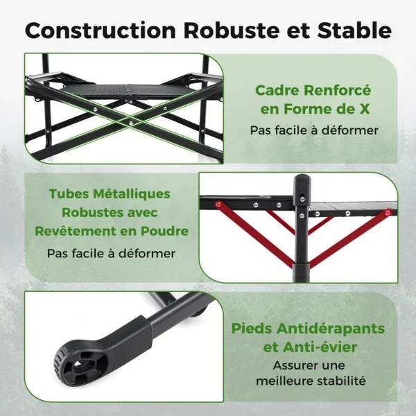 Table de Camping Pliable avec 4 Tablettes d'Appoint Table de Pique-nique Portable Plateau en Aluminium avec Sac de Transport 135x54x88CM