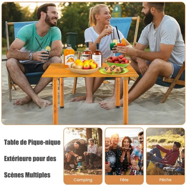 Table de Camping Pliante avec Sac de Transport pour Pique-nique Plage Barbecue Camping Pêche Naturel/Gris