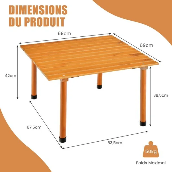Table de Camping Pliante avec Sac de Transport pour Pique-nique Plage Barbecue Camping Pêche Naturel/Gris