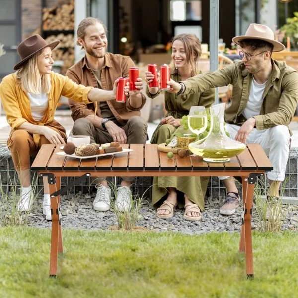 Table de Camping Pliante en Aluminium à Latte Enroulable 89x59x45 CM Table de Pique-Nique Portable avec Sac de Transport