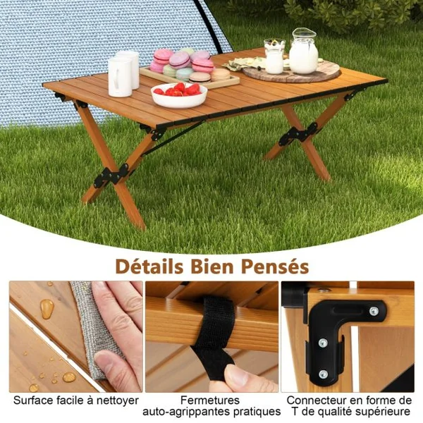 Table de Camping Pliante en Aluminium à Latte Enroulable 89x59x45 CM Table de Pique-Nique Portable avec Sac de Transport