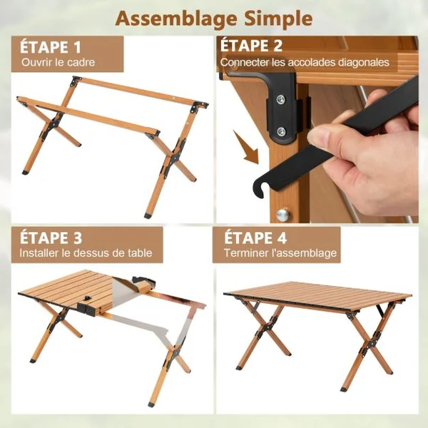 Table de Camping Pliante en Aluminium à Latte Enroulable 89x59x45 CM Table de Pique-Nique Portable avec Sac de Transport