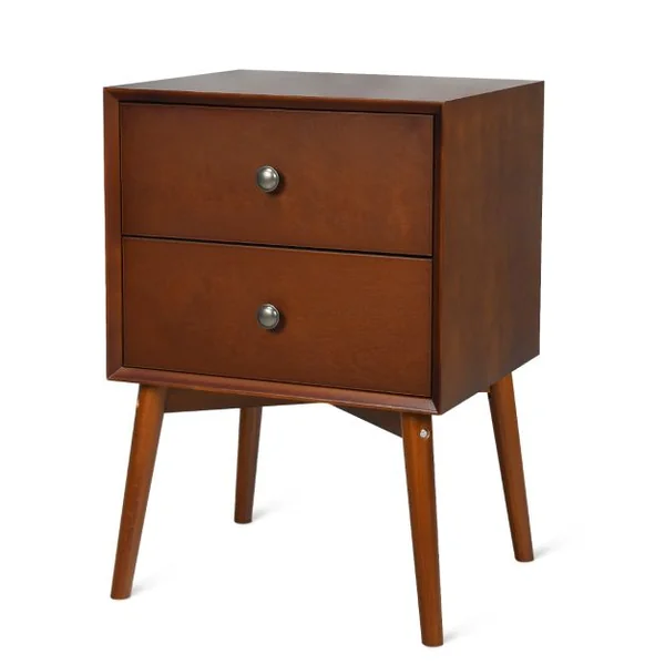 Table de Chevet avec 2 Tiroirs 45 x 37 x 67 cm (L x l x H) - Pieds en Bois de Caoutchouc pour Chambre Brun