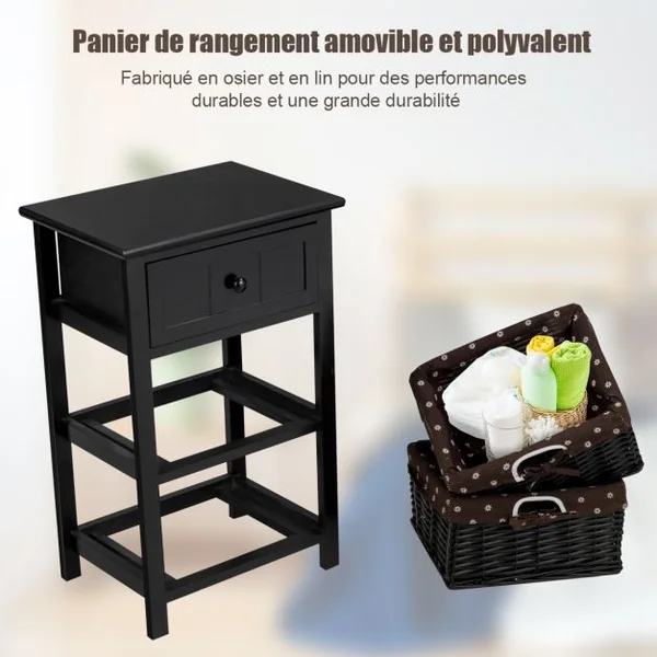 Table de Chevet avec 3 Tiroir Structure en Bois de Paulownia Style Vintage Rustique Campagnard 40 x 30 x 63,5 CM Noir