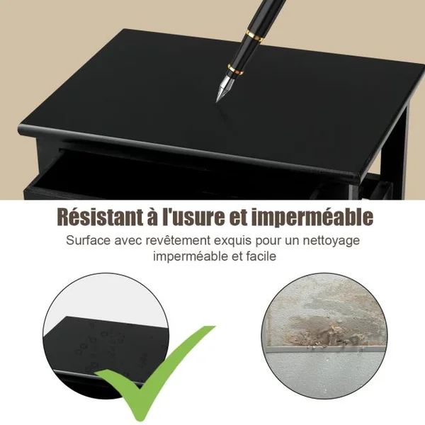Table de Chevet avec 3 Tiroir Structure en Bois de Paulownia Style Vintage Rustique Campagnard 40 x 30 x 63,5 CM Noir