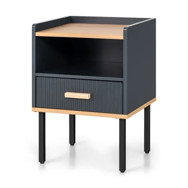 Table de Chevet avec Tiroir Table de Nuit avec Étagère Ouverte Table d'Appoint Moderne pour Salon Chambre Petit Espace Gris