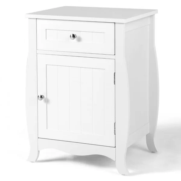 Table de Chevet avec Tiroir Table de Nuit Pieds Incurvés Espace de Rangement pour Chambre Salon Bureau 45x34x60,5cm Blanc