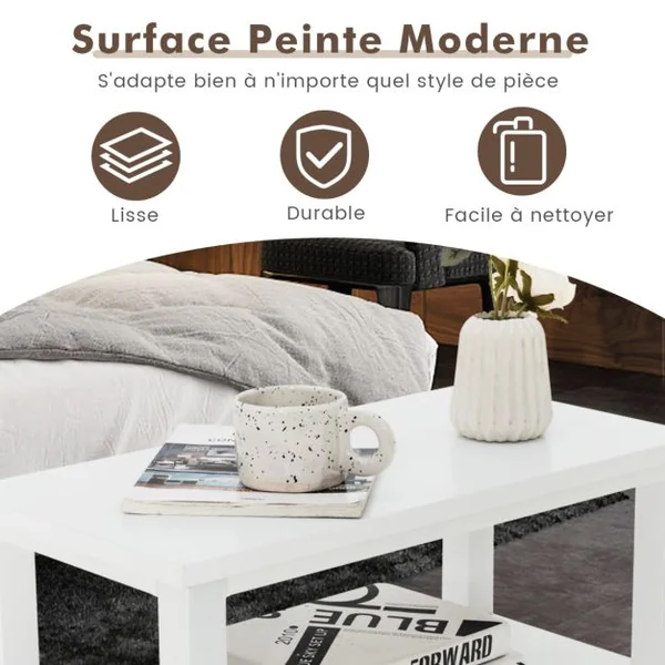 Table de Chevet Bout de Canapé avec 2 Tiroirs et 1 Etagère de Rangement en Bois Blanc