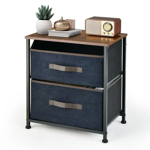 Table de Chevet Industrielle Table de nuit avec 2 Troirs en Tissu Bout de Canapé Cadre Méta pour Chambre Salon Bureau 45 x 30 x 51 cm