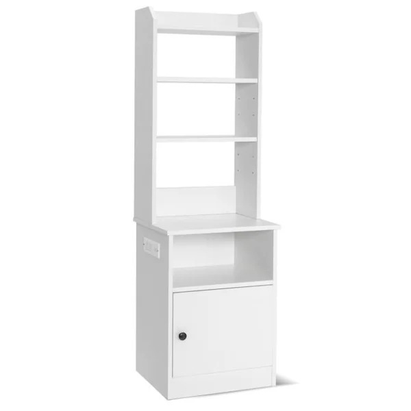 Table de Chevet Station de Charge Table de Nuit avec 5 Étagères et Armoire 2 Prises & 2 Ports USB Bibliothèque pour Chambre Salon Blanc
