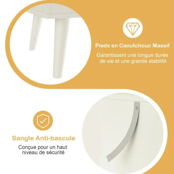 Table de Chevet Table de Nuit à 2 Tiroirs en Bois d’Hévéa Massif de Style Moderne 45 x 40 x 62 CM Naturel/Café/Blanc/Noir