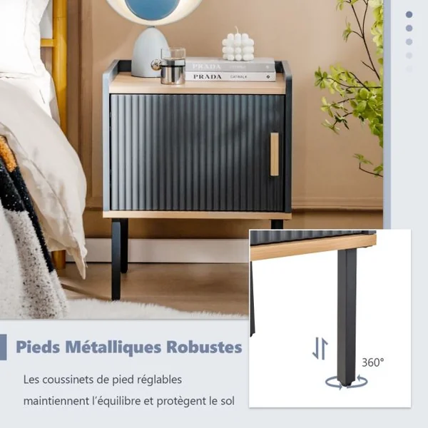 Table de Chevet Table de Nuit à Porte avec 4 Pieds en Métal Chevet de Lit pour Chambre Adulte Armoire de Chevet Moderne 45 x 35 x 56 cm Gris