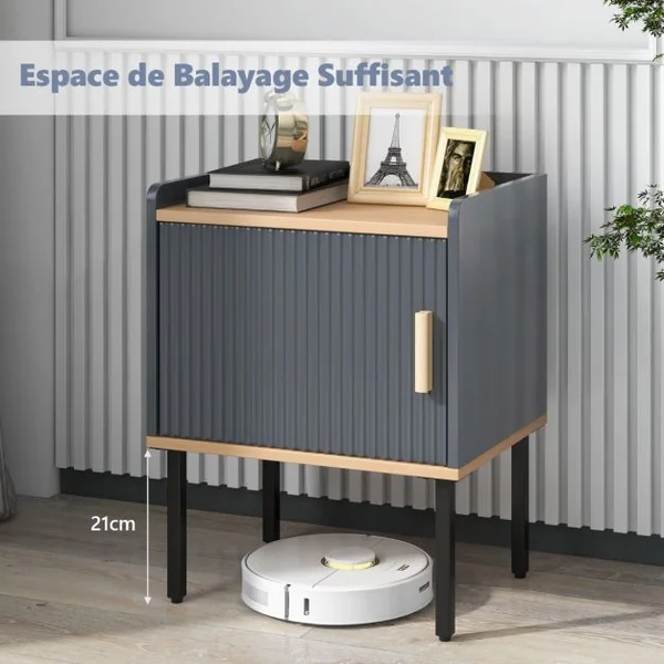 Table de Chevet Table de Nuit à Porte avec 4 Pieds en Métal Chevet de Lit pour Chambre Adulte Armoire de Chevet Moderne 45 x 35 x 56 cm Gris