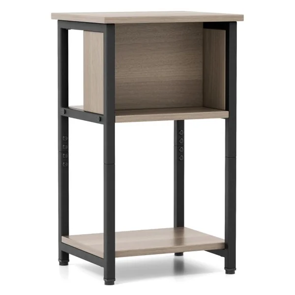 Table de Chevet Table à 3 Niveaux d’Appoint avec Étagères de Rangement Table de Nuit Étroite Gris
