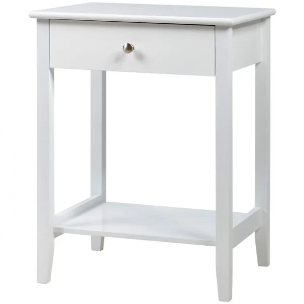 Table de Chevet à 2 Niveaux avec 1 Tiroir Table d'Appoint de Style Moderne Blanc