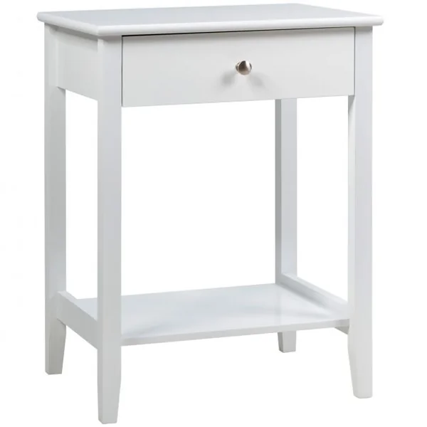 Table de Chevet à 2 Niveaux avec 1 Tiroir Table d'Appoint de Style Moderne Blanc