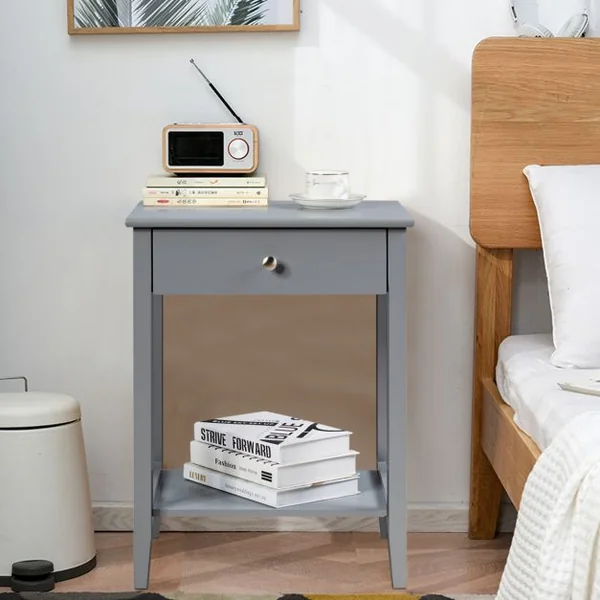 Table de Chevet à 2 Niveaux avec 1 Tiroir Table d'Appoint de Style Moderne Girs