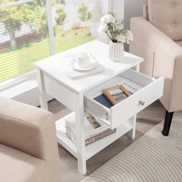 Table de Chevet à 2 Niveaux Style Moderne Simple 48 x 40 x 58 CM Marron