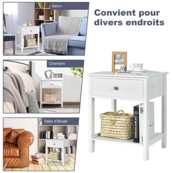 Table de Chevet à 2 Niveaux Style Moderne Simple 48 x 40 x 58 CM Marron