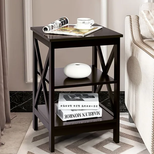 Table de Chevet à 3 Niveaux Table d'Appoint en forme X Simple et Contemporain 40x40x61cm Nior