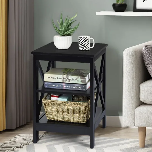 Table de Chevet à 3 Niveaux Table d'Appoint en forme X Simple et Contemporain 40x40x61cm Nior