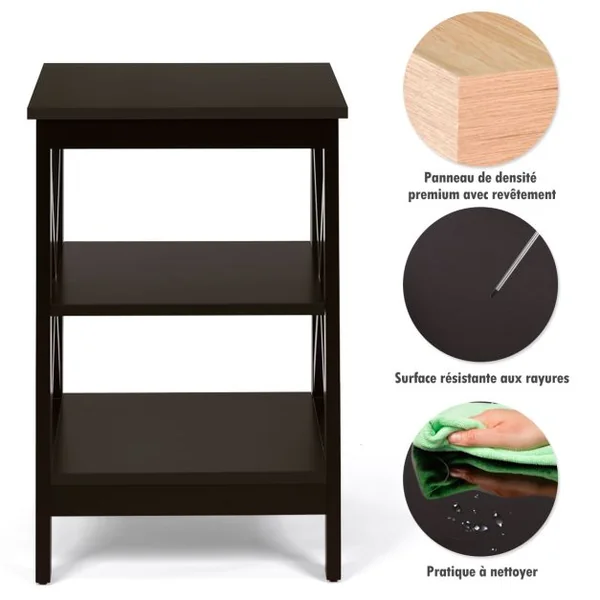 Table de Chevet à 3 Niveaux Table d'Appoint en forme X Simple et Contemporain 40x40x61cm Nior