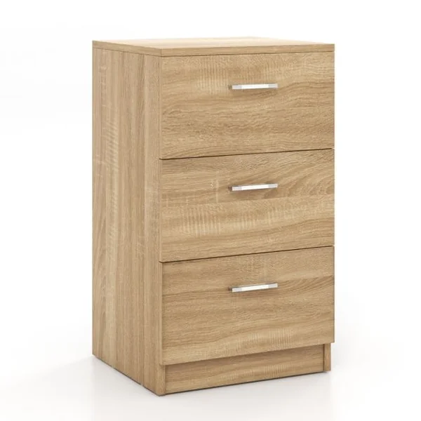Table de Chevet à 3 Tiroirs de Rangement Caisson de Rangement Support d’Imprimante en MDF 35x38x67cm Naturel