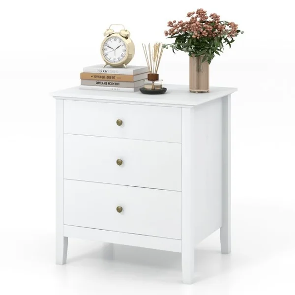 Table de Chevet à 3 Tiroirs Table de Chevet en Bois avec Rangement Table d'Appoint Moderne avec Finition Noir/Blanc