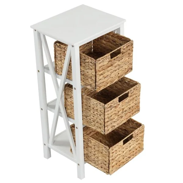 Table de Chevet/Lot de 2 Tables de Chevet 4 Niveaux avec 3 Paniers en Herbe Marine Table d'Appoint Étroite Au Design X avec Pieds Blanc