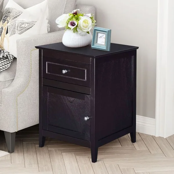 Table de Chevet/Lot de 2 Tables de Chevet avec Tiroir et Grand Placard 48 x 38 x 63,5 CM (L×l×H) 2 Tables de Nuit avec Pieds en Bois Massif 5 Couleurs Au Choix
