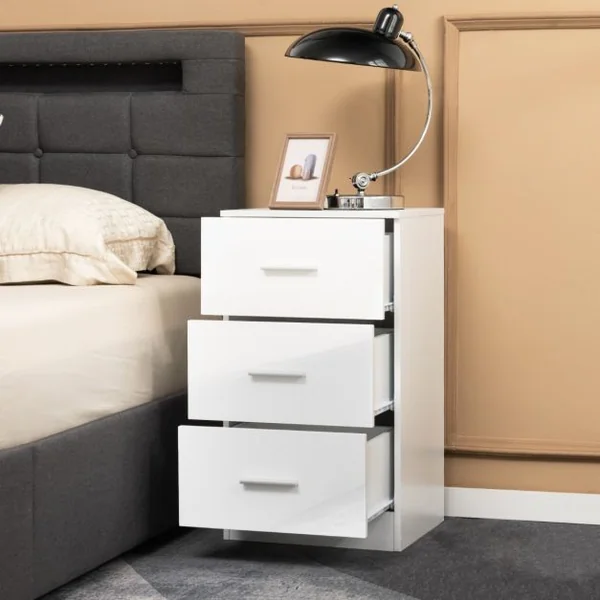 Table de Chevet/Lot de 2 Tables de Chevet Meuble de Rangement avec 3 Tiroirs Caisson de Bureau Blanc/Noir/Gris