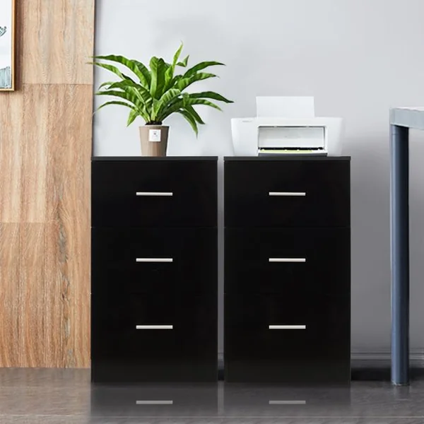 Table de Chevet/Lot de 2 Tables de Chevet Meuble de Rangement avec 3 Tiroirs Caisson de Bureau Blanc/Noir/Gris