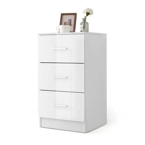 Table de Chevet/Lot de 2 Tables de Chevet Meuble de Rangement avec 3 Tiroirs Caisson de Bureau Blanc/Noir/Gris