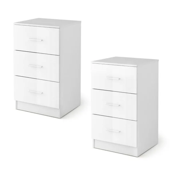 Table de Chevet/Lot de 2 Tables de Chevet Meuble de Rangement avec 3 Tiroirs Caisson de Bureau Blanc/Noir/Gris