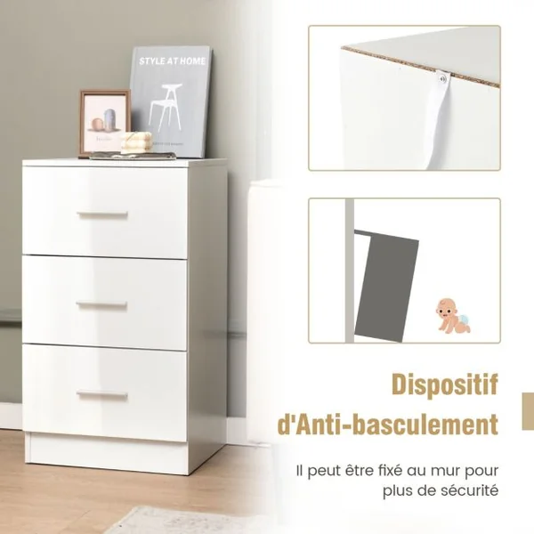 Table de Chevet/Lot de 2 Tables de Chevet Meuble de Rangement avec 3 Tiroirs Caisson de Bureau Blanc/Noir/Gris