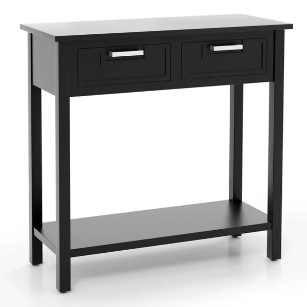 Table de Console avec 2 Tiroirs Table d’Appoint avec Pieds en Bois d’Acacia Noir