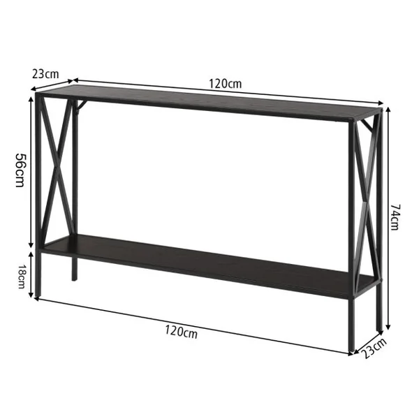 Table de Console Industrielle à 2 Étagères Console Meuble Entrée avec Structure Latérale en X en Fer avec Dispositif Anti-basculement Marron