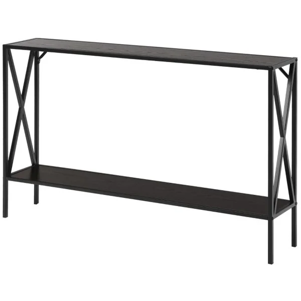 Table de Console Industrielle à 2 Étagères Console Meuble Entrée avec Structure Latérale en X en Fer avec Dispositif Anti-basculement Marron