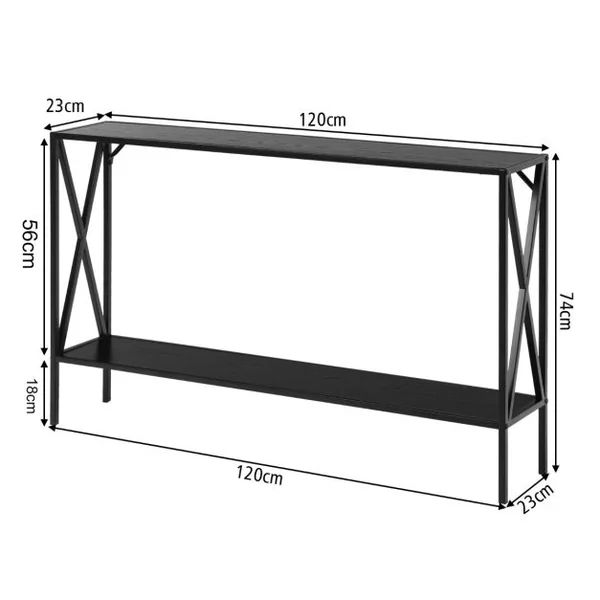 Table de Console Industrielle à 2 Étagères Console Meuble Entrée avec Structure Latérale en X en Fer avec Dispositif Anti-basculement Noir
