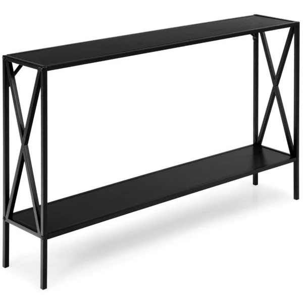 Table de Console Industrielle à 2 Étagères Console Meuble Entrée avec Structure Latérale en X en Fer avec Dispositif Anti-basculement Noir
