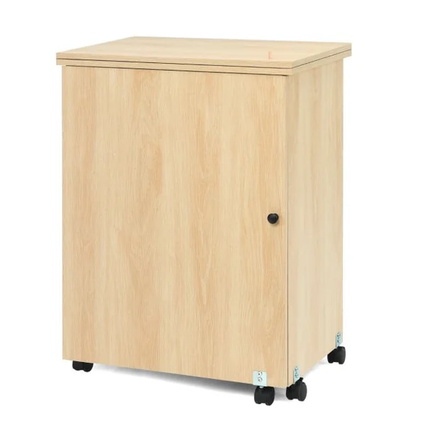 Table de Couture Pliante à Roulettes Meuble pour Machine à Coudre avec 3 Étagères en Mdf 117x40x77xcm Blanc/Beige/Brun/Naturel