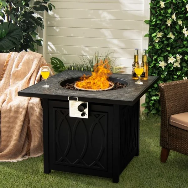 Table de Foyer φ57cm Extérieur au Gaz Propane 16,5kw avec Système d'Allumage Automatique Housse Imperméable