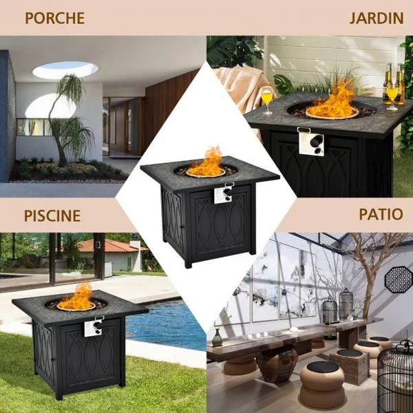 Table de Foyer φ57cm Extérieur au Gaz Propane 16,5kw avec Système d'Allumage Automatique Housse Imperméable