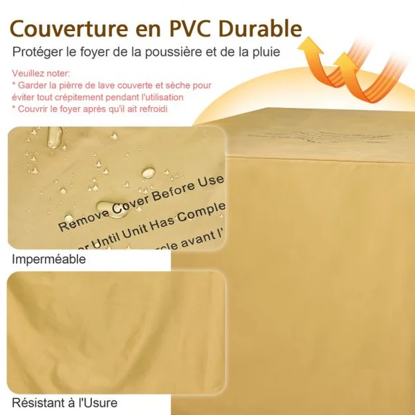 Table de Foyer φ57cm Extérieur au Gaz Propane 16,5kw avec Système d'Allumage Automatique Housse Imperméable