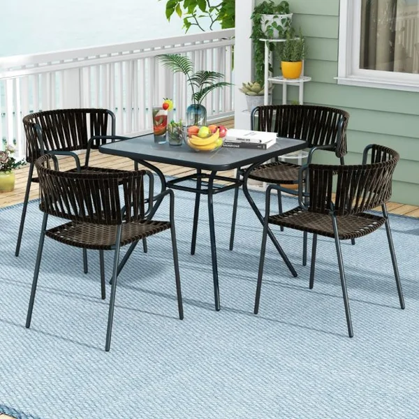 Table de Jardin avec Plateau Imprimé Marbre 80 x 80 CM Table d'Appoint avec Trou pour Parasol 42 MM et Cadre en Métal Gris